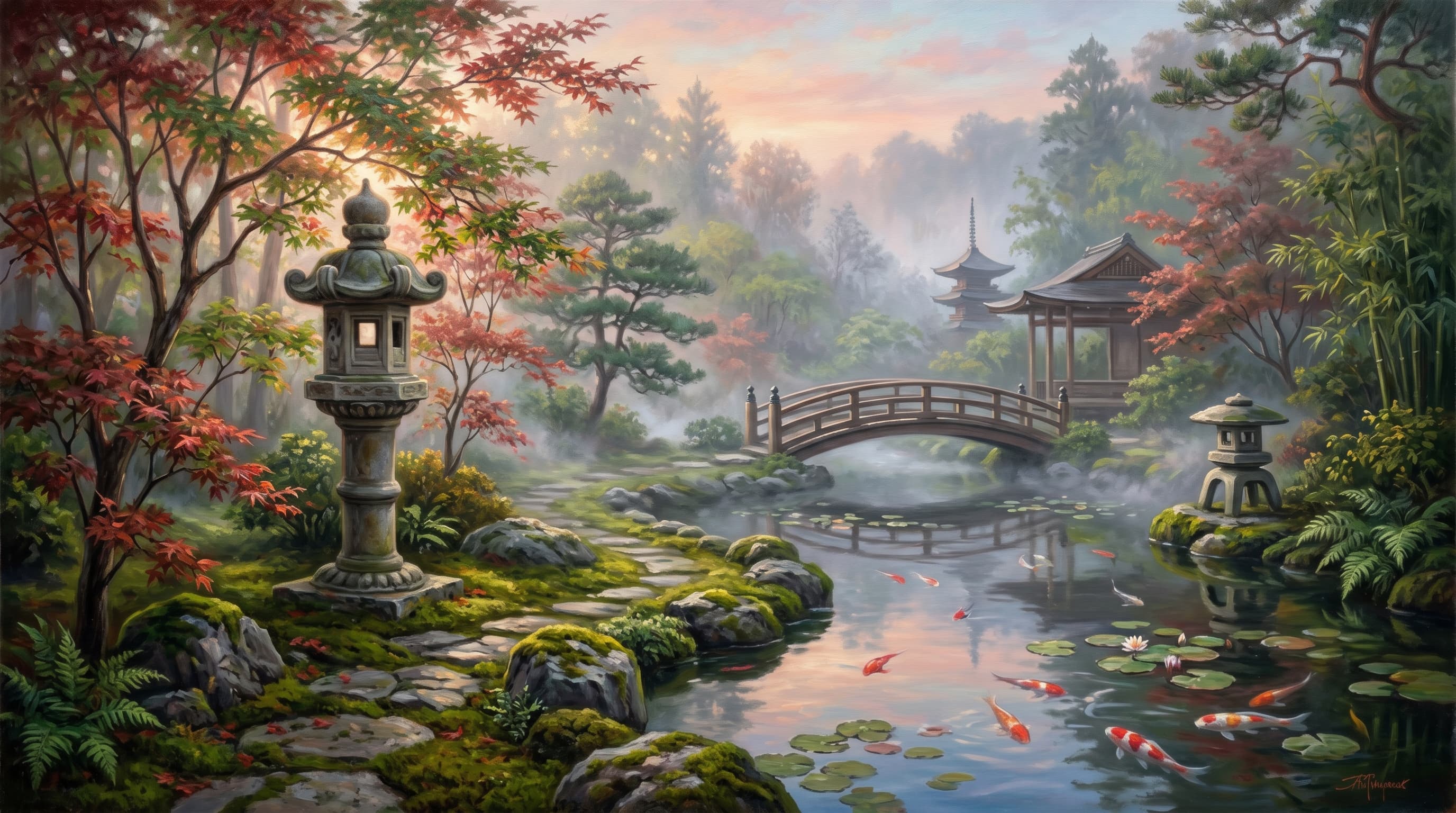 Japanese garden painting generated with Nano Banana 2