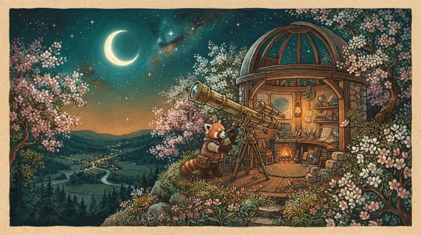 Red panda observatory illustration generated with Nano Banana 2.1